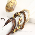 Multilayer Braided Leather Bracelet Wooden Beads Friendship Bracelet